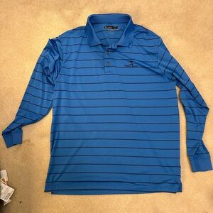 Mens‎ Pebble Beach Long-sleeve Polo Shirt Blue and Navy XL